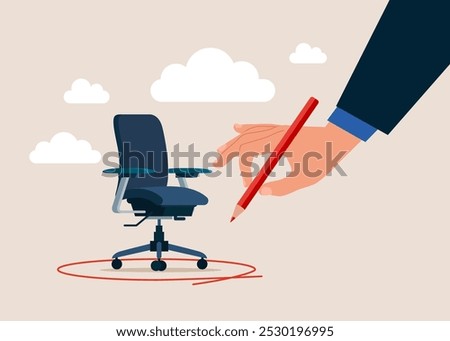 Pencil drawing circle around his office chair. Defining Private Workspace Boundaries. Flat vector illustration