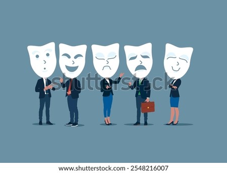 Businessmen wearing a various mask. Modern vector illustration in flat style