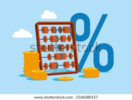 Abacus for calculations with coins. Budget management concept. Financial calculation of money. Tax time. Modern vector illustration in flat style