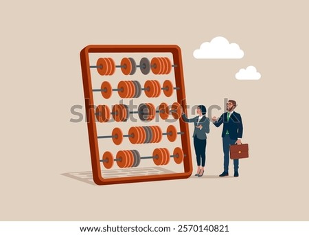 Business people with abacus for calculations. Accounting operations. Concept of financial management, optimization, duty, financial accounting. Flat vector illustration