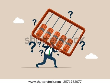 Think about numbers. Abacus for calculations, budget allocation, expense and debt pay off or payment. Bookkeeper holding a abacus for calculations thinking about calculations.  Vector