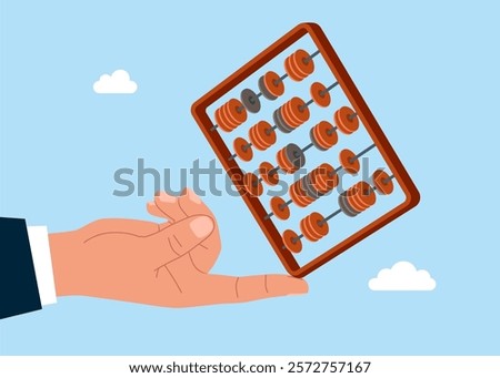 Abacus for calculations. Economic recession, crisis, bankruptcy. Interest, financial and mortgage rates. Budget management concept. Tax time. Flat vector illustration