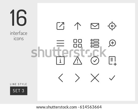 Set 1 of interface icons on the white background. Universal linear icons to use in web and mobile app.