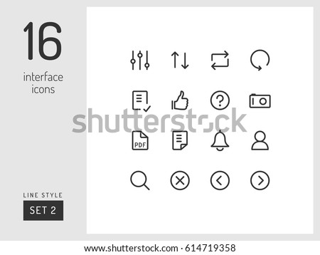 Set 2 of interface icons on the white background. Universal linear icons to use in web and mobile app.