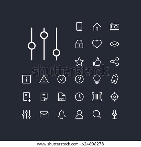Filter icon in set on the black background. Universal linear icons to use in web and mobile app.