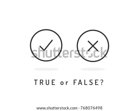 Set of trendy flat check mark and cross icons. True or false? Vector illustration isolated black and white.