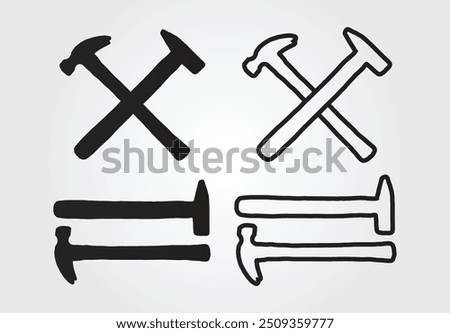 Two crossed hammers silhouette vector art, illustration, graphics