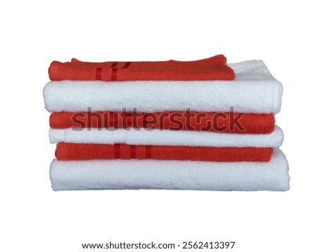 Stacked towel sets featuring white towels and saffron-colored terry towels. Background removed; towel-only photo provided in EPS format.