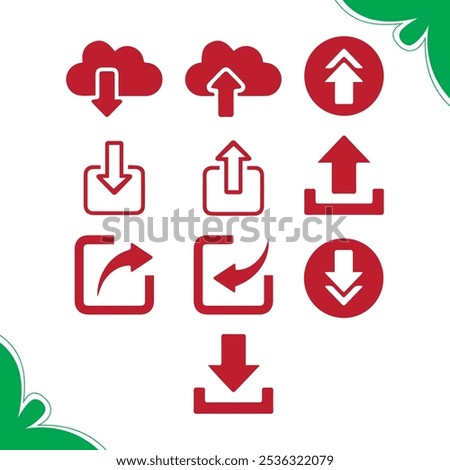 Download icon set. Containing upload, document, link, download file, folder, data and PDF icons. Solid icon collection. Vector illustration. Share button line icon set. Link, broken hyperlink, 