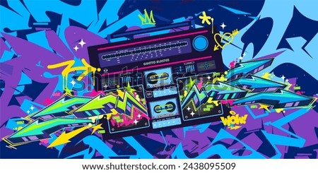 Trendy Abstract Detailed Ghetto Blaster Urban Style Hiphop Graffiti Street Art Vector Template