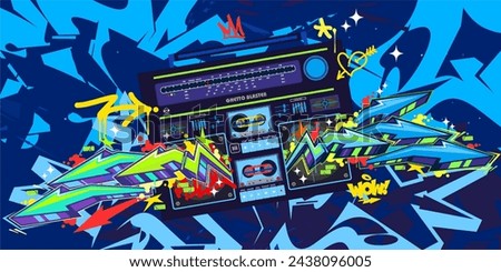 Abstract Detailed Ghetto Blaster Urban Style Hiphop Graffiti Street Art Vector Template