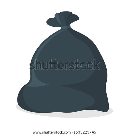 Trash Bag Icon. Black Garbage Bag on white Background. Symbol, Icon and Badge. Cartoon Vector illustration.