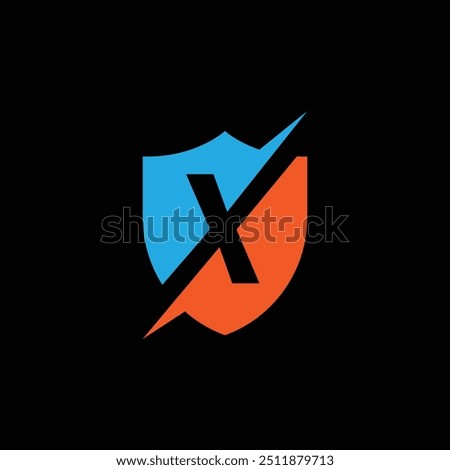 X letter in Shield, X shield logo, Letter X with shield template