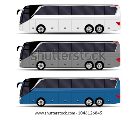 realistic buses set. side view