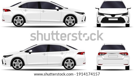 realistic car. sedan. front view; side view; back view.