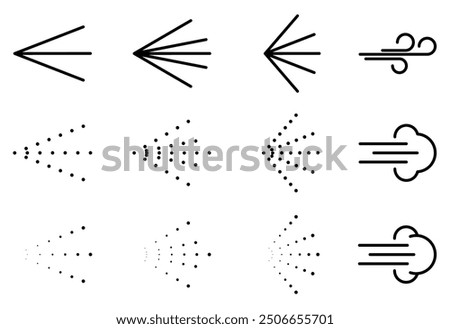 Water spray vector icon set featuring deodorant or aerosol mist designs on a white background. Includes bursting water fountain illustrations