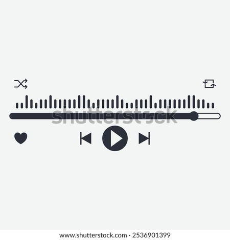 A music player interface featuring playback controls and a visualizer.