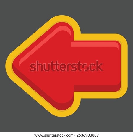 A red left arrow button with a yellow outline, indicating direction.