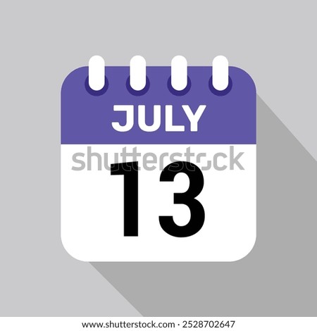 calendar 13 july icon Vector Illustration background.