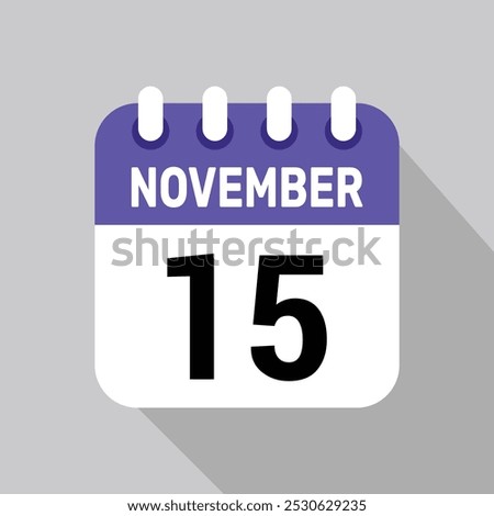 calendar 15 november icon vector date background. Vector schedule symbol.