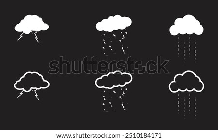 Clouds with different weather vector 
 or icon set. cloudy day rain, snow, thunderstorm, rainbow light. clouds with rain or rainy day.