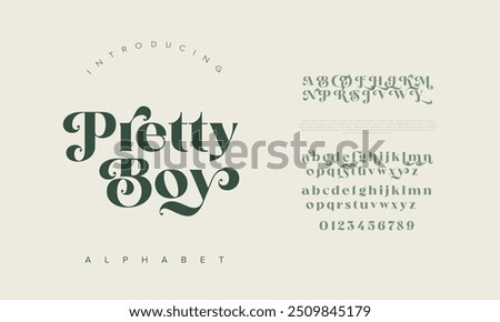 Pretty Boy Luxury alphabet letters font. Typography Elegant classic serif fonts and number decorative logo wedding vintage retro concept. vector illustration