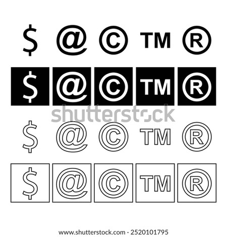 Copyright and Registered Symbol set isolated on vector illustration