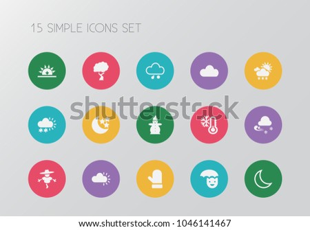 Set of 15 editable air icons. Includes symbols such as mitten, hail, crescent and more. Can be used for web, mobile, UI and infographic design.