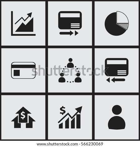 Set Of 9 Editable Statistic Icons. Includes Symbols Such As Credit Card, Progress, Revenue And More. Can Be Used For Web, Mobile, UI And Infographic Design.