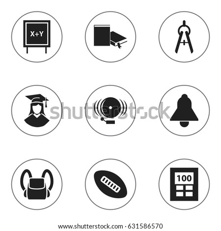 Set Of 9 Editable Science Icons. Includes Symbols Such As Bookmark, Schoolbag, Math Tool And More. Can Be Used For Web, Mobile, UI And Infographic Design.