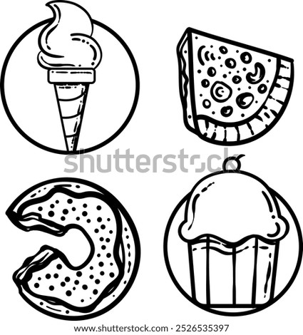 Fastfood Pattern with Doodle style design illustration include four set food design illustration for template, logo, emblem, illustration or creative studios