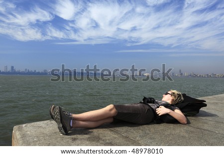 woman relaxing at the \