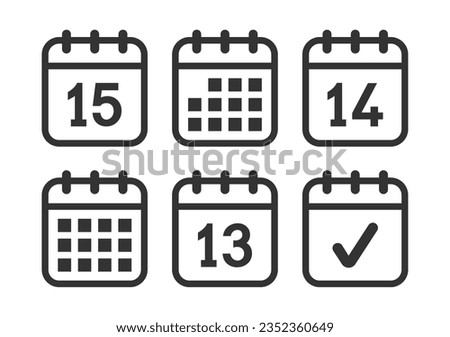Set of page calendar icon vector illustration.Days, date page icon and mark done.Calendar symbol.