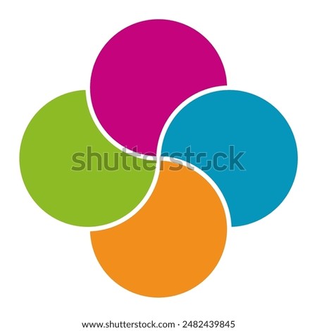 Colorful infographic pie chart with overlapping circular shapes.Flower form graphic circle divided in 4 segments.Vector,illustration.