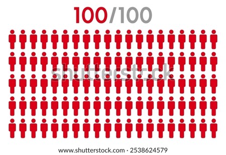 100 percent people icon graphic vector.Population demography concept with man icons.People infographic percentage chart.