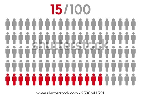 15 percent people icon graphic vector.Population demography concept with man icons.People infographic percentage chart.