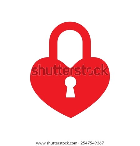 Red Heart Shaped Padlock icon vector illustration. Love lock icon or symbol. Broken heart symbol. Love padlock isolated.