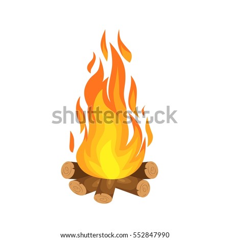 vector illustration of  burning bonfire with wood on white background