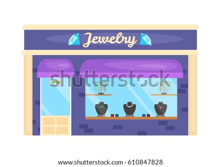 Vector illustration  of front facade buildings jewelry store. Abstract image in a flat design. 