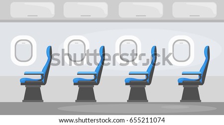Colorful  Vector illustration of   Aircraft interior with windows  and passenger seats