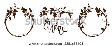 Grapevine - vector illustration. Design elements with a twisting vine with leaves and berries. Frame with vine.	