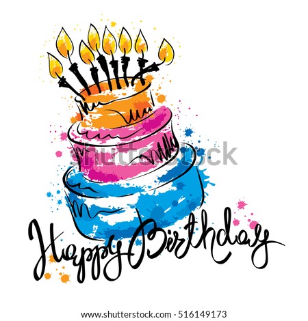 Cake Ans Happy Birthday / Handwritten Vector Calligraphy With Abstract ...