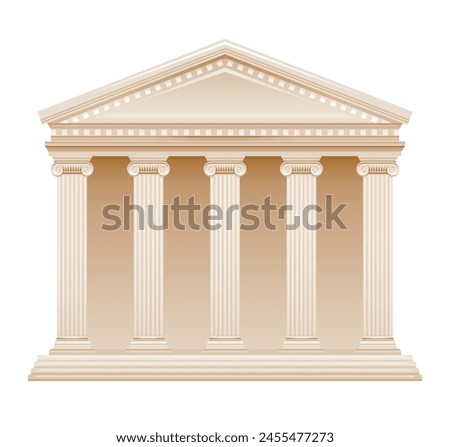 Greek and Roman temple with columns. Pillar vector building. Ancient temple from Rome and Greece. Marble architecture illustration. Parthenon house, white antique palace. 3d Greek Roman column pillar