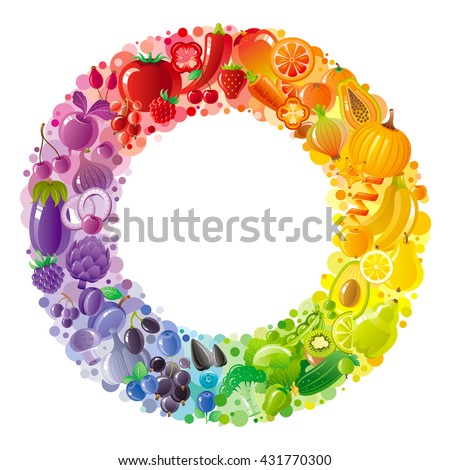 Vegetarian rainbow plate withe fruits, vegetables, nuts, berries