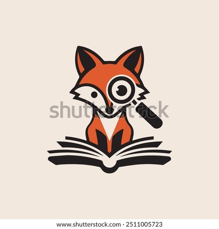 A whimsical illustration of a fox curiously searching through a book, perfect for children's books, educational materials, or creative projects.