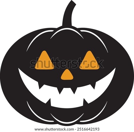 A Black jack-o'-lantern  of happy Halloween with big smile facial expression, happy pumpkin vector illustration on white background.