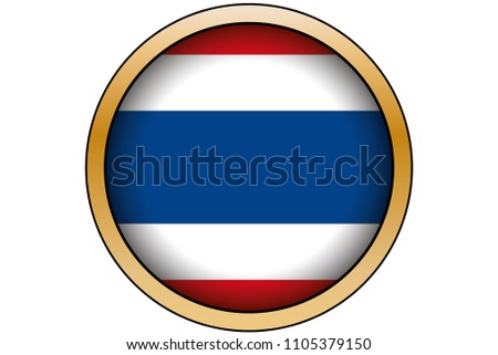 A 3D Gold Round Button with the Flag of Thailand