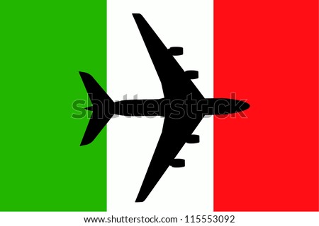 Vector Illustration Of A Passenger Plane Flying Over The Flag Of Italy ...