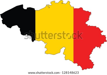 Country shape outlined and filled with the flag of Belgium