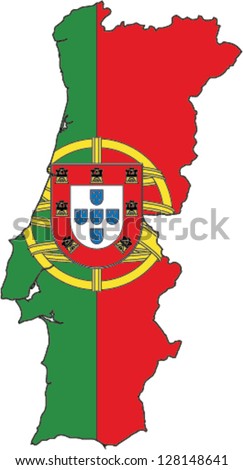 Country shape outlined and filled with the flag of Portugal